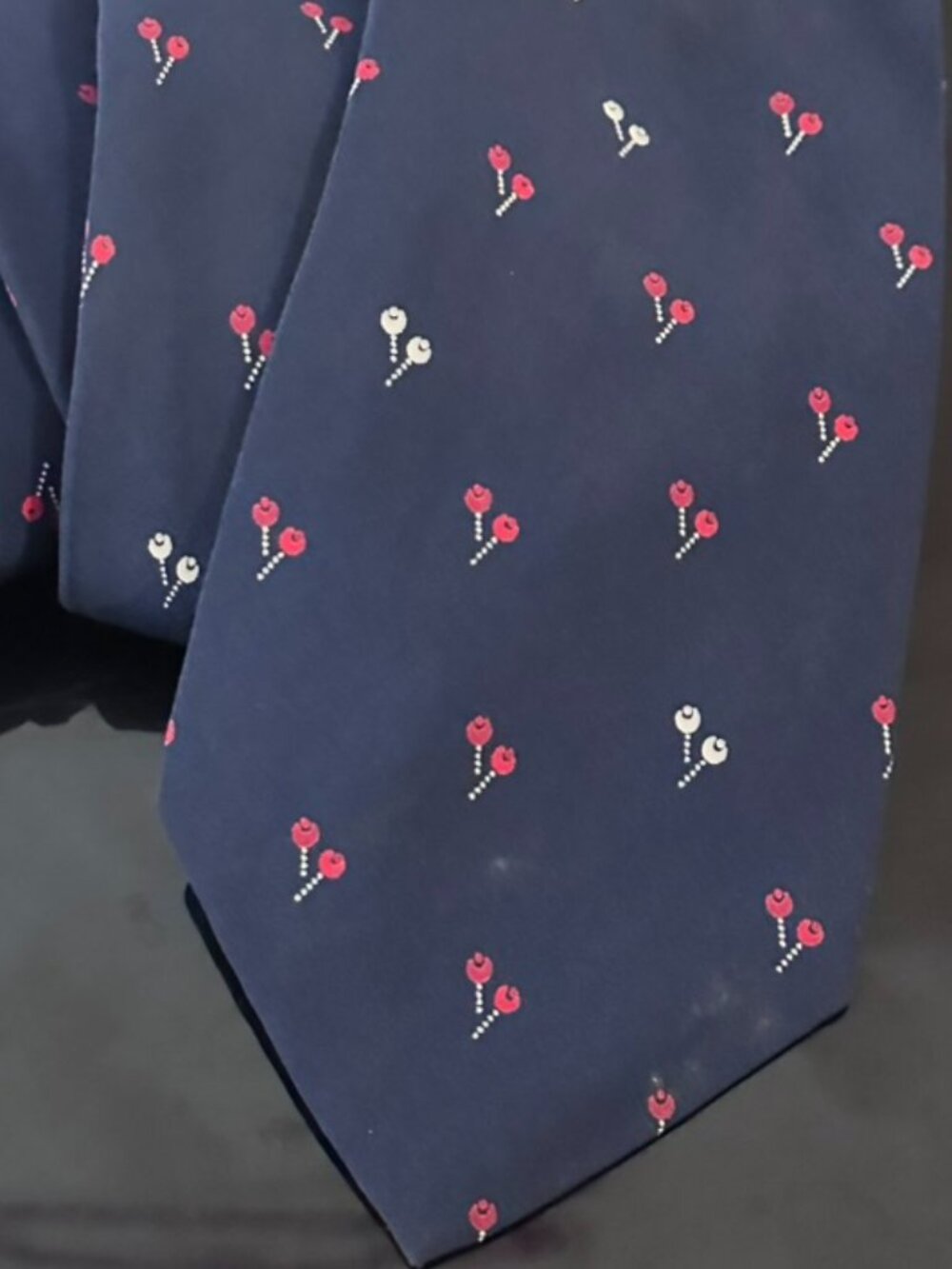 YSL Tie Yves Saint Laurent Cherries Silk Necktie Vintage Neckwear Blue Red
